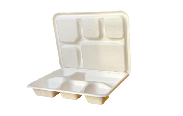 5 COMPARTMENT BIO MEAL TRAY (LID AVAILABLE) WHITE