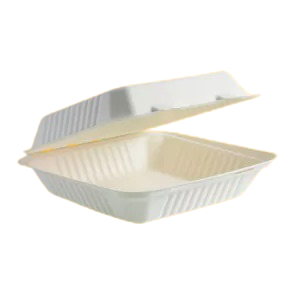 9″x 6″ 2 COMPARTMENT BIO CLAMSHELL BOX (WHITE)