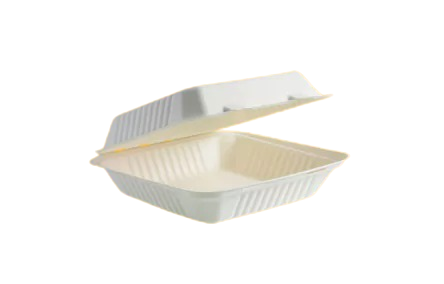 9″x 6″ 2 COMPARTMENT BIO CLAMSHELL BOX (WHITE)