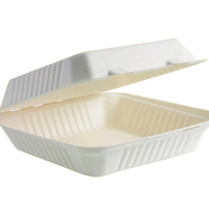 9″x 9″ 1 COMPARTMENT BIO CLAMSHELL BOX (WHITE)