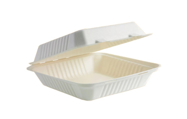 9″x 9″ 1 COMPARTMENT BIO CLAMSHELL BOX (WHITE)